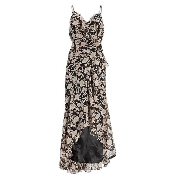 • Express • Floral Ruffle Wrap Front Maxi Dress in Black Print - Picture 5 of 10